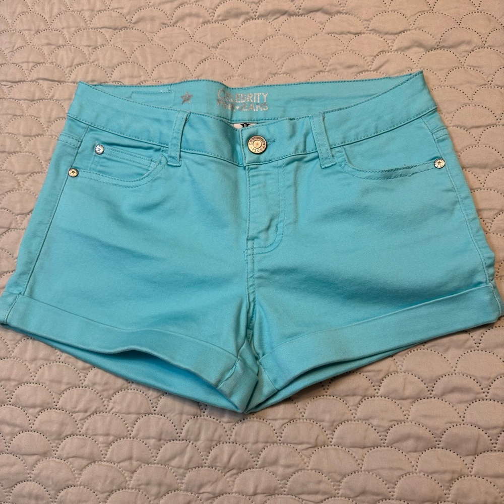 Celebrity Pink Cuffed Shorts in Neon Baby Blue; Size 5 w/ 3” inseam
